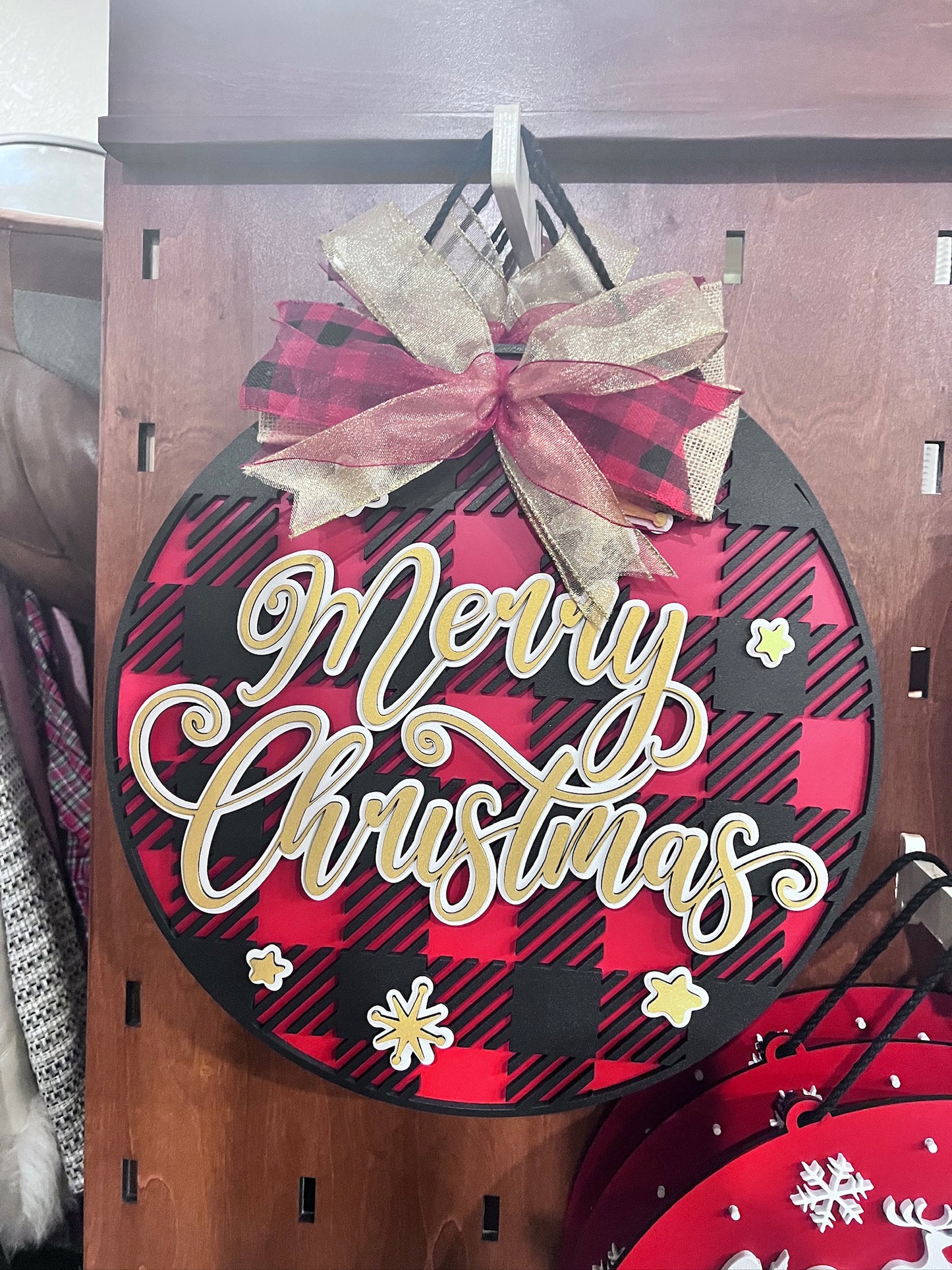 Merry Christmas Door Hanger - Buffalo Plaid