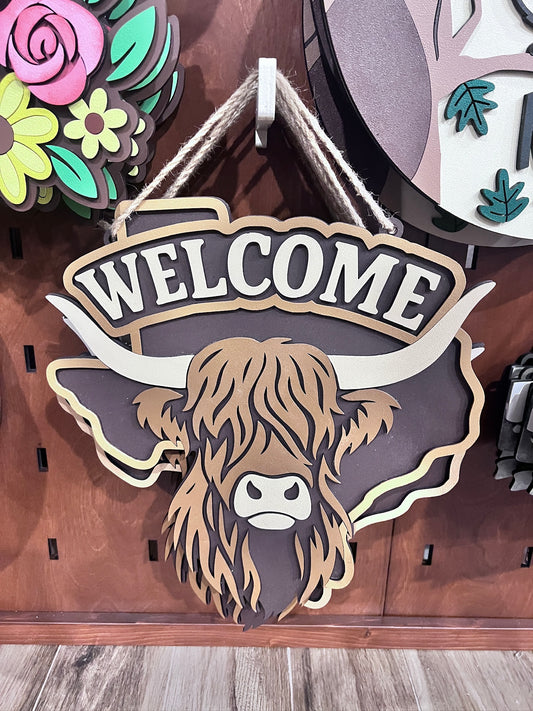 Welcome Longhorn Cow Door Hanger