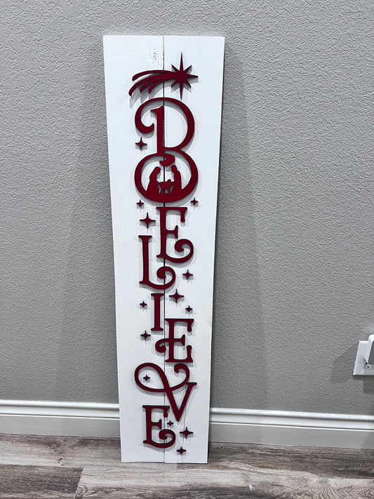 Believe Vertical Porch Sign  Nativity Theme
