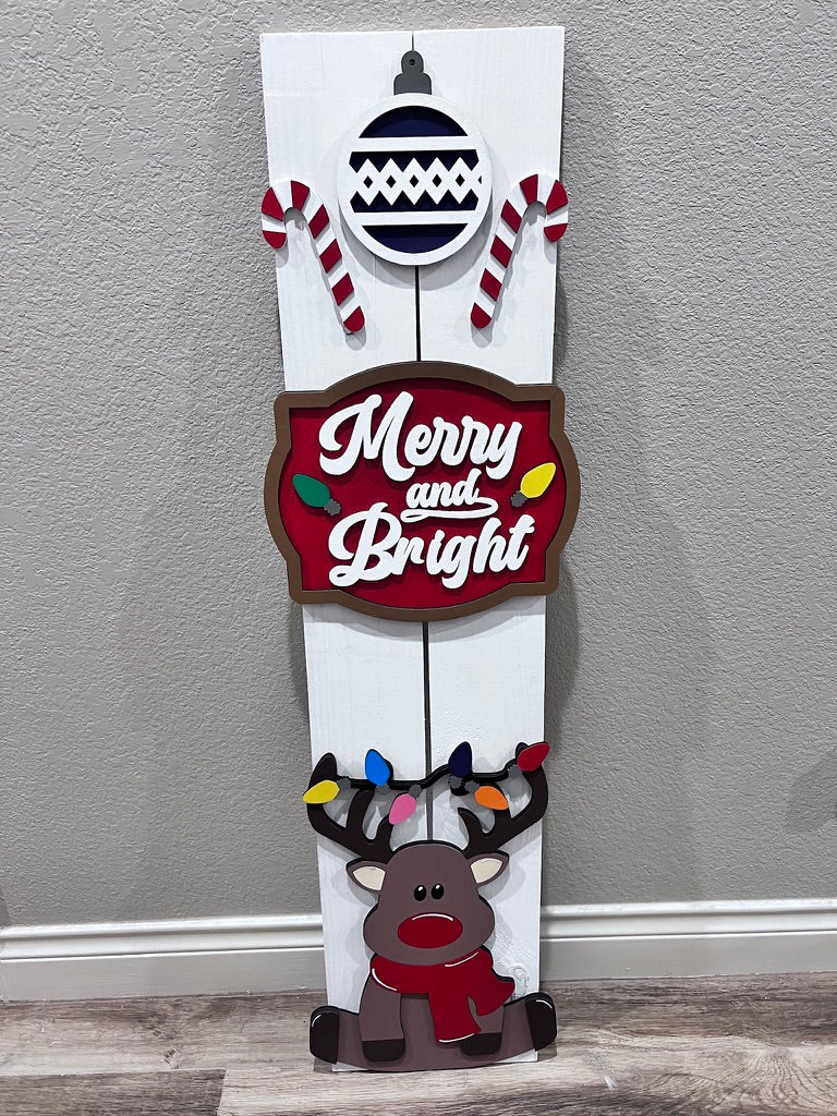 Merry & Bright Vertical Porch Sign  Ornament & Candy Canes